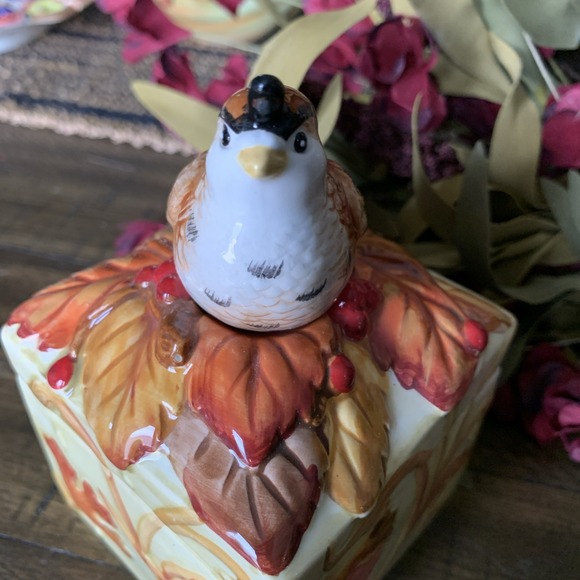 VTG Fitz & Floyd HARVEST Autumn Quail Bird Trinket Candy Dish Ceramic Festive - Picture 3 of 6